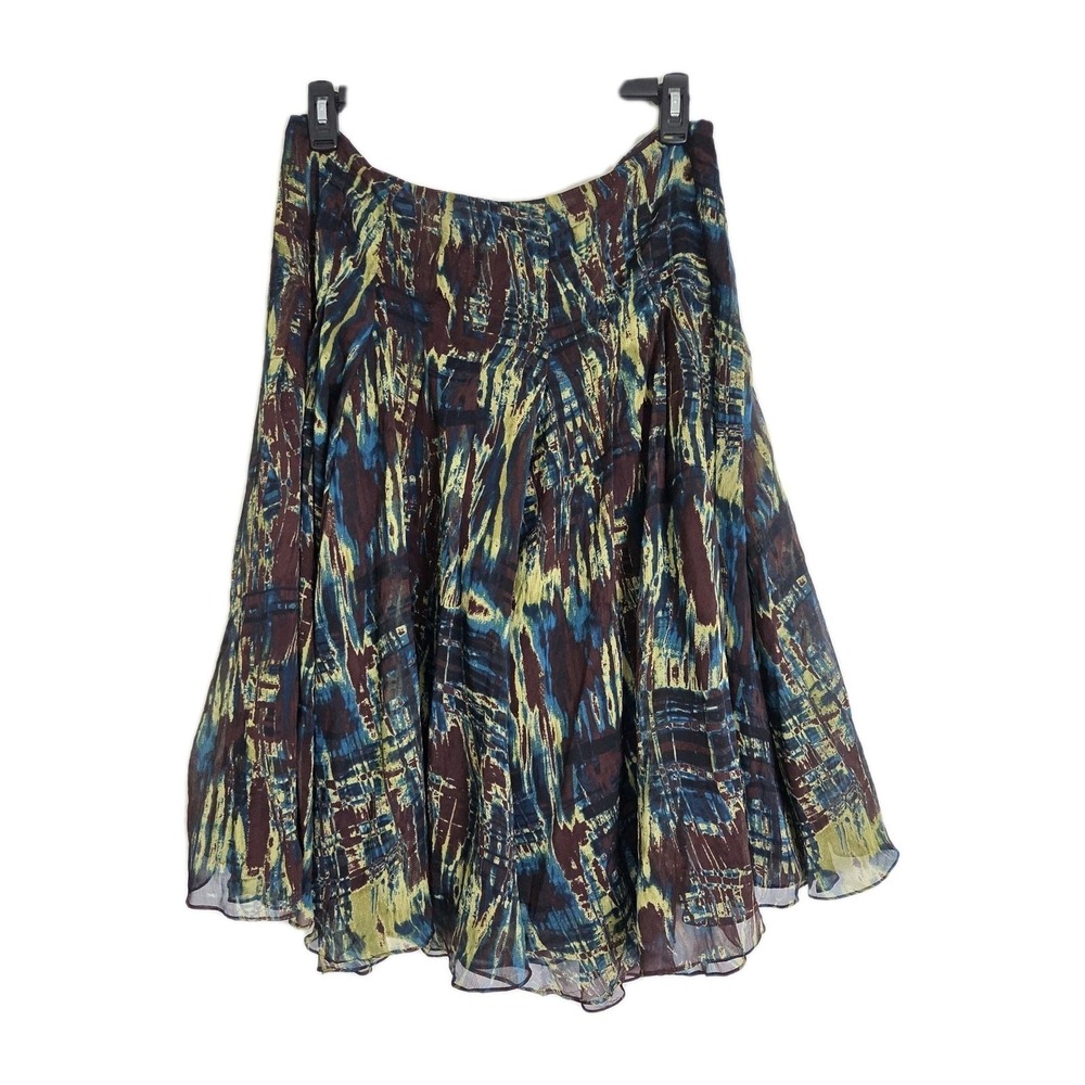 Jones New‎ York 100% Silk Skirt Womens Abstract Multicolor Flowy A-Line Lined 12